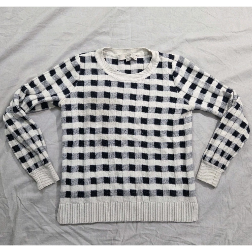 LOFT Women's‎ Petite Gingham Checkered Sweater Black White Wool Blend Size XXS P